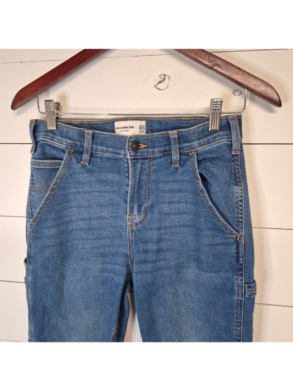 Abercrombie Kids Loose Fit carpenter jeans in a blue wash Size 13/14 Adjustable - Picture 2 of 11